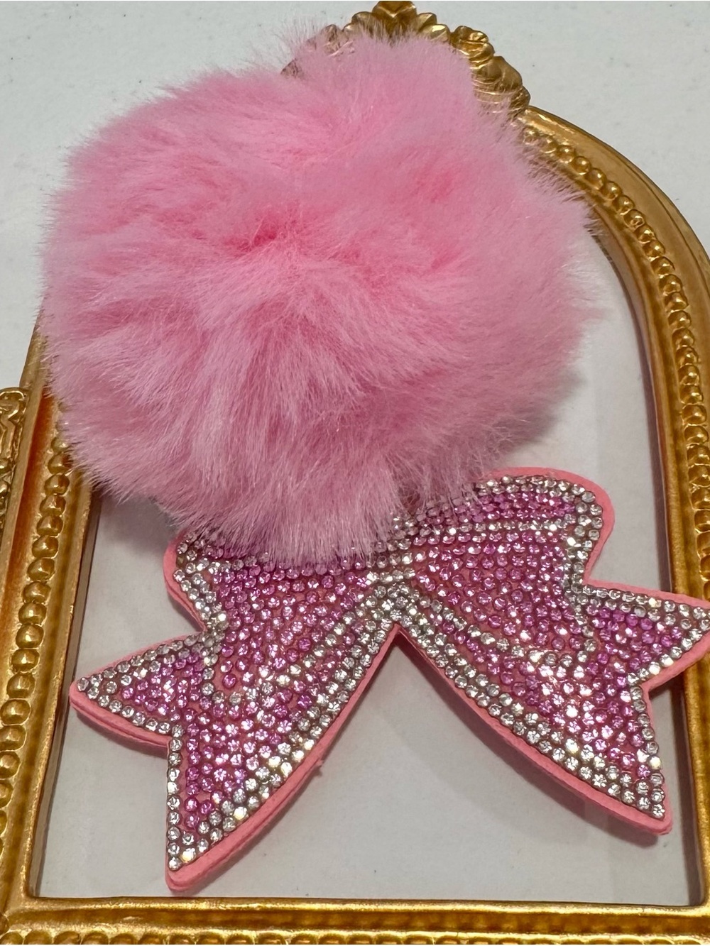 New Pink Crystal Bow w/ Pom Pom Keychain